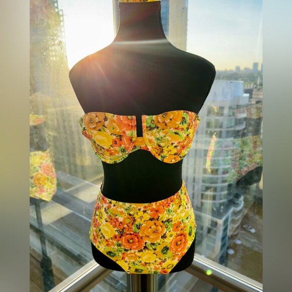 🆕 ZIMMERMANN 🧿 NWOT Yellowy Floral Print Balconette Bandeau Bikini - Sz 2/US 6 - Picture 6 of 16